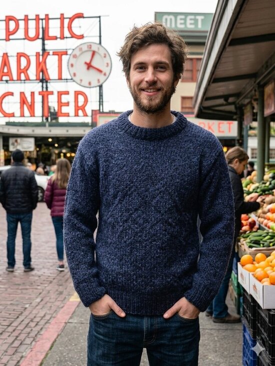 El Gringo Imports Other - Vintage Heavyweight Chunky Wool Knit Sweater - Navy Blue(s) Multi-Tone - L